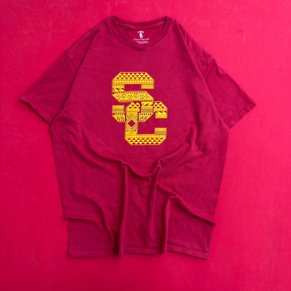 USC Trojans Team Trojan Mens Large T-Shirt Red Yellow Tribal Logo SC Athletics